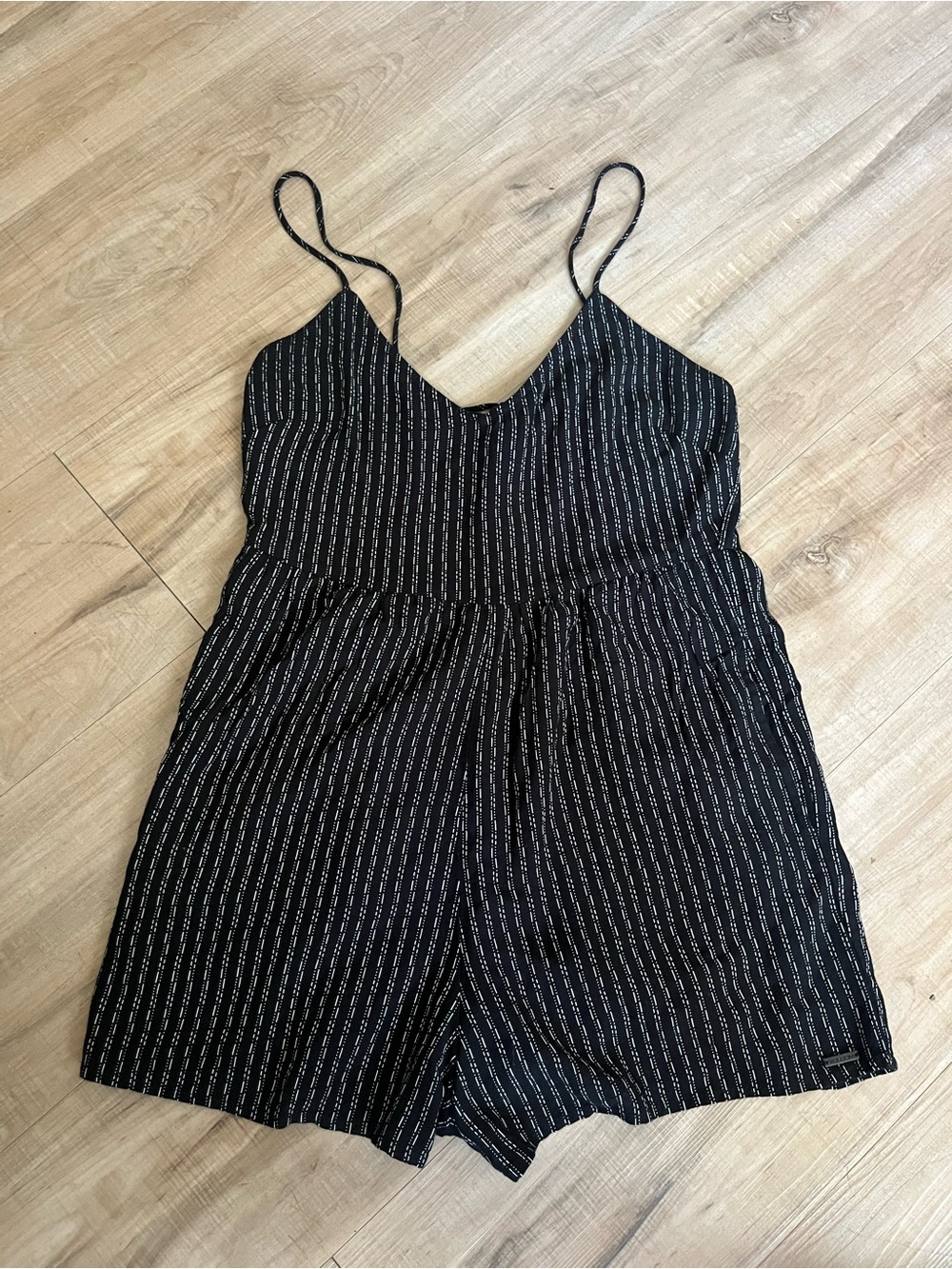 Volcom Black Pinstripe Cami Romper